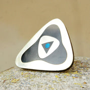 Vintage Sterling Silver Stone Inlay Brooch, Modernist, Gold Tone Silver, Black Onyx & Mosaic Turquoise, Hecho En Mexico, 2 1/8