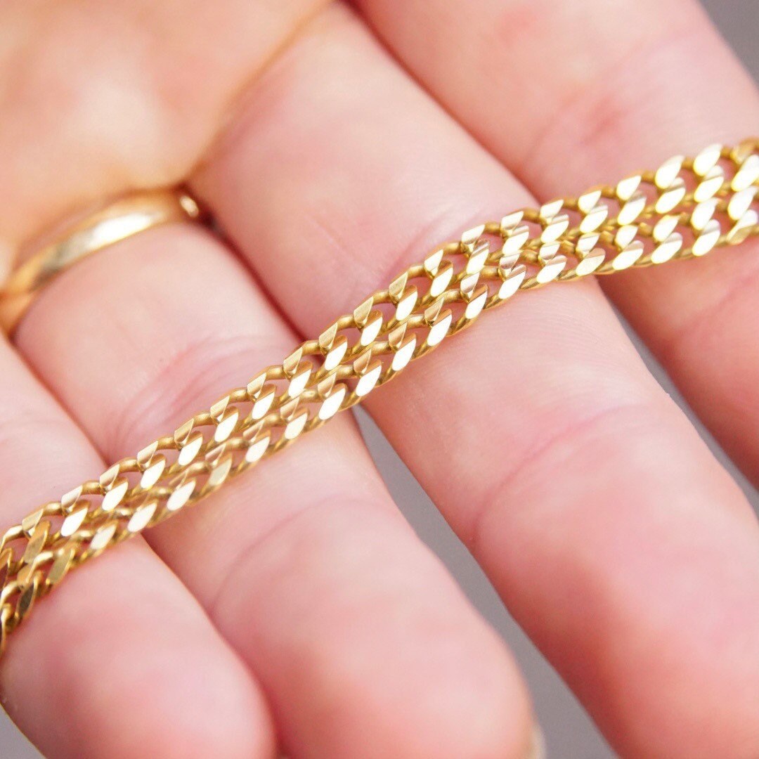 Vintage Italian 14K Gold Curb Chain Necklace, 4mm Yellow Gold Chain, Flat Cuban Link Chain Necklace, Unisex Gold Chain, 18" Long