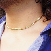 Vintage Italian 14K Gold Curb Chain Necklace, 4mm Yellow Gold Chain, Flat Cuban Link Chain Necklace, Unisex Gold Chain, 18" Long