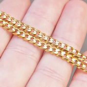 Vintage Italian 14K Gold Curb Chain Necklace, 4mm Yellow Gold Chain, Flat Cuban Link Chain Necklace, Unisex Gold Chain, 18" Long