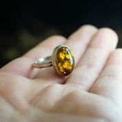 Vintage Sterling Silver Amber Ring, Beautiful Oval Amber Ring, Natural Amber With Inclusions, Minimalist Silver Amber Ring, 925 Jewelry