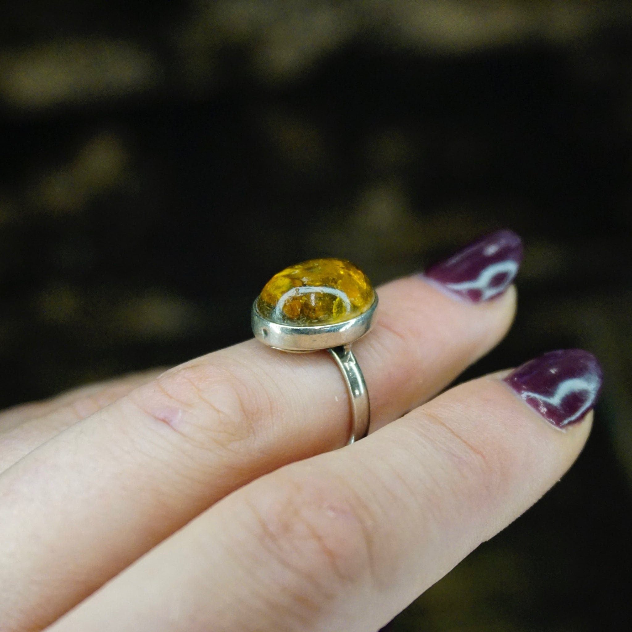 Vintage Sterling Silver Amber Ring, Beautiful Oval Amber Ring, Natural Amber With Inclusions, Minimalist Silver Amber Ring, 925 Jewelry