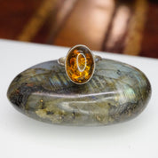 Vintage Sterling Silver Amber Ring, Beautiful Oval Amber Ring, Natural Amber With Inclusions, Minimalist Silver Amber Ring, 925 Jewelry