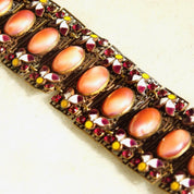 Victorian Czech Enamel Filigree Pink Satin Glass Panel Bracelet, 1/20 12KT GF, Dazzling Gold Filled Wide Panel Cuff, 6 1/2" L x 1 1/2" W