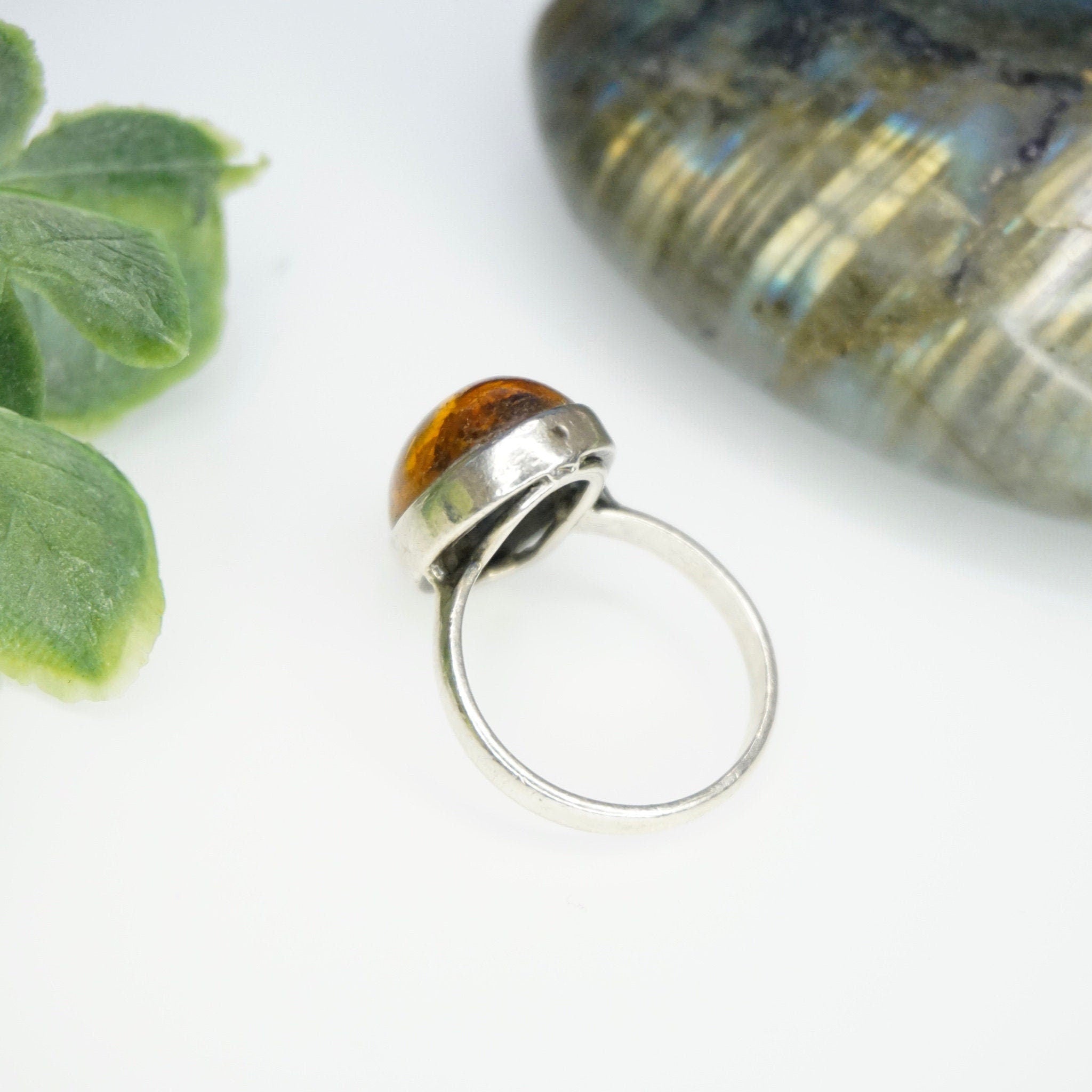 Vintage Sterling Silver Amber Ring, Beautiful Oval Amber Ring, Natural Amber With Inclusions, Minimalist Silver Amber Ring, 925 Jewelry