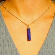 Vintage Sterling Silver Lapis Lazuli Spike Pendant, Lapis Pencil Pendant, Hexagonal Gemstone Prism, Bohemian, Crystal Lover, 1 7/8" L