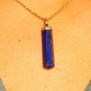 Vintage Sterling Silver Lapis Lazuli Spike Pendant, Lapis Pencil Pendant, Hexagonal Gemstone Prism, Bohemian, Crystal Lover, 1 7/8" L
