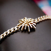 Vintage Sterling Silver Curb Link Starburst Bracelet, Geometric Silver Flower Accent, 3mm Curb Link Chain, Modernist, Unisex, 7 1/2" L