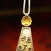 Antique 14K Gold Pendant, Ornate Rectangular Teardrop Pendant, Gold Wore Design, Fleur De Lis, Victorian Necklace Pendant, 1 3/4 Long