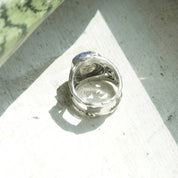 Vintage Sterling Silver Faceted Sodalite Ring, Hammered Silver Cut Out Ring With Swirl Design, Signed Israel 925, Size 7 1/4 US