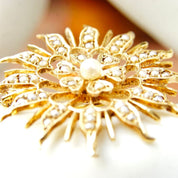 Antique 14K Gold Seed Pearl Sunburst Pendant/Brooch, Beautiful Yellow Gold Starburst Pendant, Intricate Pearl Encrusted Pin, 1 1/2"
