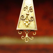 Antique 14K Gold Pendant, Ornate Rectangular Teardrop Pendant, Gold Wore Design, Fleur De Lis, Victorian Necklace Pendant, 1 3/4 Long