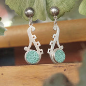 Vintage TAXCO Sterling Silver Mosaic Turquoise Inlay Dangle Earrings, Abstract Cutout Earrings, Light Blue Turquoise, TC-216 Mexico 925