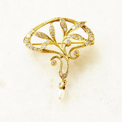 Antique 14K Gold Diamond & Pearl Pendant/Brooch, Brilliant Diamond Encrusted Pin, Ornate Floral Motifs, Pearl Seed Tassel,1 5/8" L