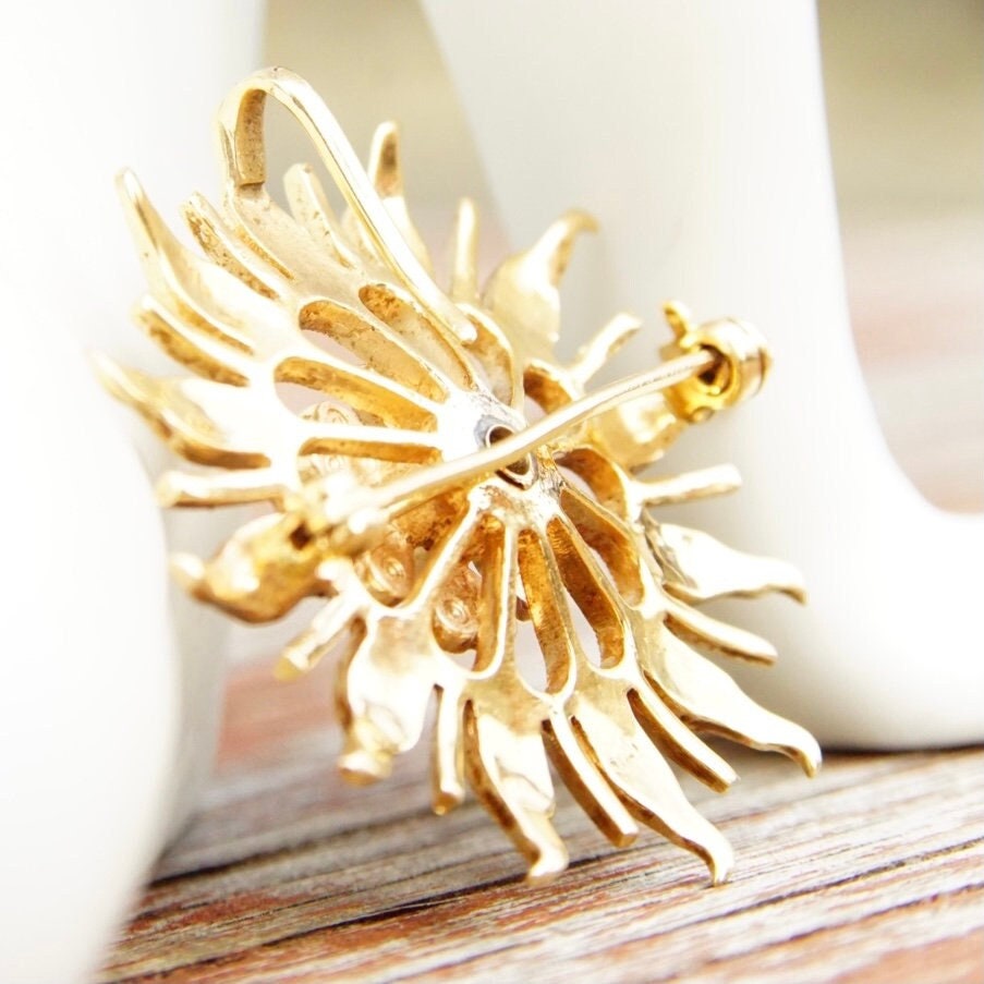 Antique 14K Gold Seed Pearl Sunburst Pendant/Brooch, Beautiful Yellow Gold Starburst Pendant, Intricate Pearl Encrusted Pin, 1 1/2"