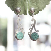Vintage TAXCO Sterling Silver Mosaic Turquoise Inlay Dangle Earrings, Abstract Cutout Earrings, Light Blue Turquoise, TC-216 Mexico 925