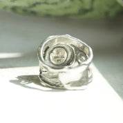 Vintage Sterling Silver Faceted Sodalite Ring, Hammered Silver Cut Out Ring With Swirl Design, Signed Israel 925, Size 7 1/4 US
