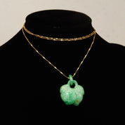 Antique Chinese Hand-Carved Nephrite Jade Fruit Pendant & Carved Jade Loop, Dangling Lychee Fruit Pendant, Cloudy Green Jade Stone, 1 1/4" L