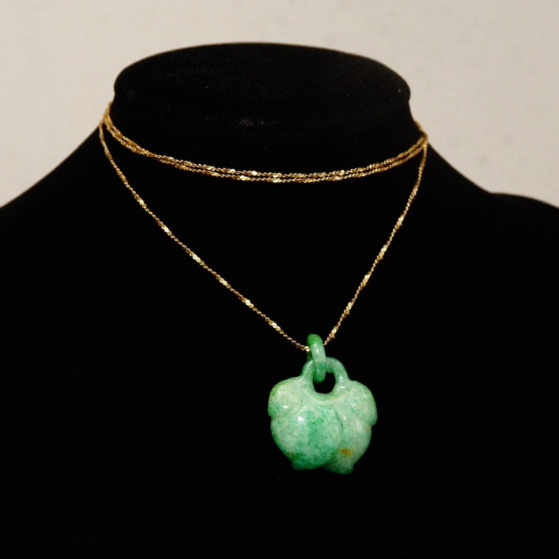 Antique Chinese Hand-Carved Nephrite Jade Fruit Pendant & Carved Jade Loop, Dangling Lychee Fruit Pendant, Cloudy Green Jade Stone, 1 1/4" L