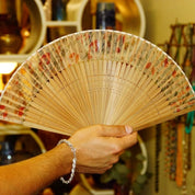 Antique Chinese Hand Made Silkscreen Fan & Decorative Wooden Case, Translucent Silk Leaves With Floral Pattern, Hand Painted Bird Box Design