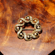 Antique Enameled Gilt Silver Seed Pearl Wreath Brooch, Art Nouveau/Deco, Ornate Enamel Pin, Small Iridescent Pearl, Open Circle Pin, 1" W