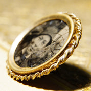 Antique Gold Filled Photo Portrait Brooch Pin, Victorian Mourning Jewelry, Black & White Photo Of A Man, Woven Gold Frame, 1 1/4"