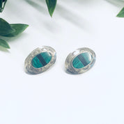Malachite and Silver Earrings, Onyx Earrings, Post Earrings, Onyx and Malachite Earrings, Pierced Ears, Vintage Earrings