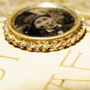Antique Gold Filled Photo Portrait Brooch Pin, Victorian Mourning Jewelry, Black & White Photo Of A Man, Woven Gold Frame, 1 1/4"