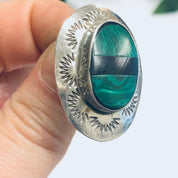Malachite and Silver Earrings, Onyx Earrings, Post Earrings, Onyx and Malachite Earrings, Pierced Ears, Vintage Earrings