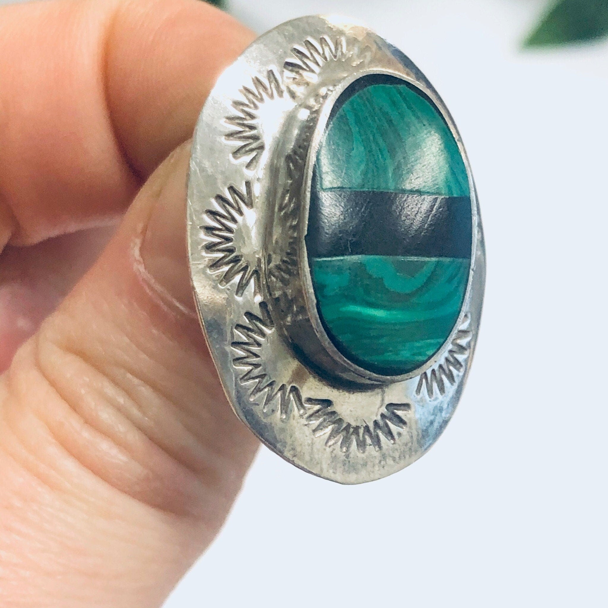 Malachite and Silver Earrings, Onyx Earrings, Post Earrings, Onyx and Malachite Earrings, Pierced Ears, Vintage Earrings