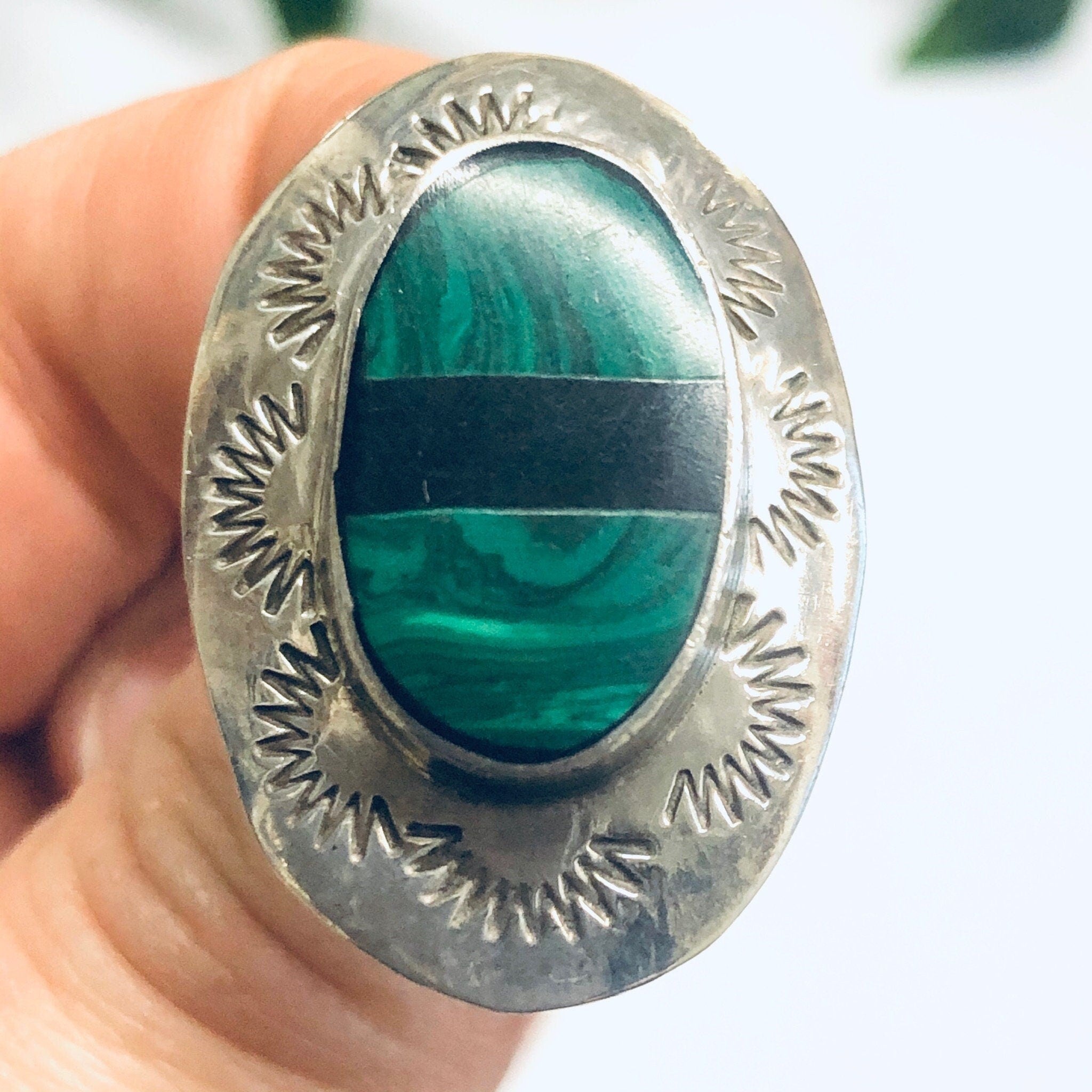 Malachite and Silver Earrings, Onyx Earrings, Post Earrings, Onyx and Malachite Earrings, Pierced Ears, Vintage Earrings