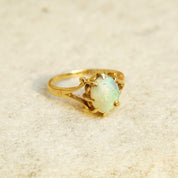 Vintage 14K Bonded Gold Opal Cabochon Ring, Iridescent Opal Gemstone, Elegant Yellow Gold Ring, 585 Jewelry, Size 4 3/4 US