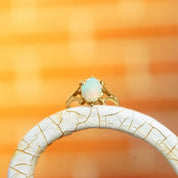 Vintage 14K Bonded Gold Opal Cabochon Ring, Iridescent Opal Gemstone, Elegant Yellow Gold Ring, 585 Jewelry, Size 4 3/4 US