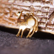 Vintage 14K Gold & Baroque Pearl Camel Charm/Pendant, Petite Gold Camel Charm, Emerald Green Eyes, Prong Set Pearl, 3/4