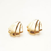 Vintage 14K Gold Art Deco Stud Earrings, Scalloped Yellow Gold Earrings, Raised/Tiered Design, Miami Art Deco, Polished 585 Studs, 21mm