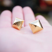 14K Pyramid Post Earrings, Square Gold Stud Earrings, Minimalist Gold Earrings With Rounded Pyramid Design, 14K Gold Jewelry