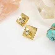 14K Pyramid Post Earrings, Square Gold Stud Earrings, Minimalist Gold Earrings With Rounded Pyramid Design, 14K Gold Jewelry