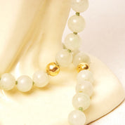 Vintage 14K Nephrite Jade Knotted Bead Necklace, Polished 9mm Round Jade Beads, 7mm Gold Crinkle Bead Accents, Layered Beads, 33 1/2" L