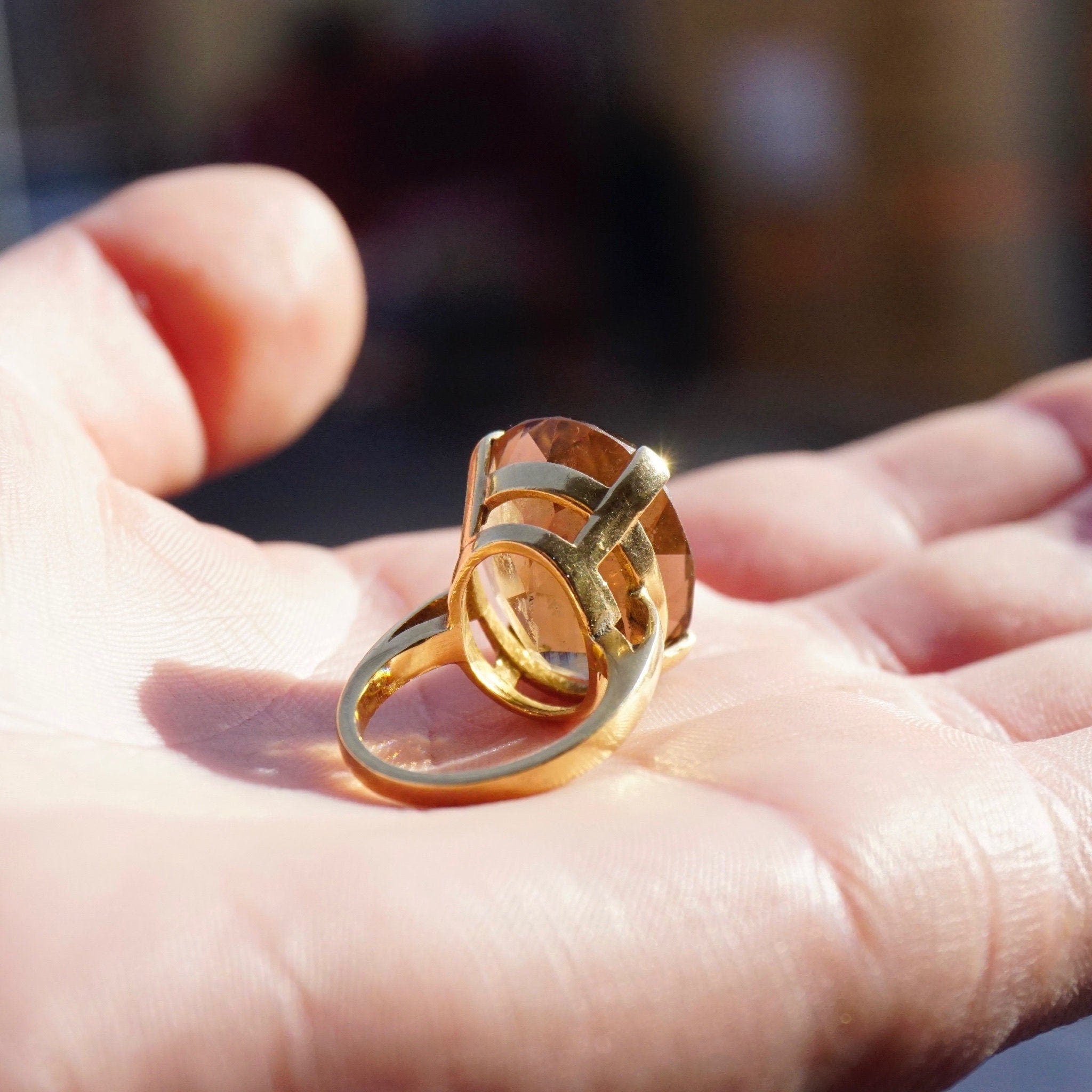 Vintage 14K Gold Smoky Quartz Cocktail Ring, Beautiful Raised Stone Gold Ring, Oval Cut Smoky Quartz Estate Ring, 14K Gold Jewelry