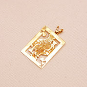 Vintage 14K Solid Gold King Of Hearts Pendant, Polished Yellow Gold, Cutout Design, Split Gold Bail, Cute Mini Pendant, 29mm x 17mm