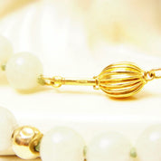 Vintage 14K Nephrite Jade Knotted Bead Necklace, Polished 9mm Round Jade Beads, 7mm Gold Crinkle Bead Accents, Layered Beads, 33 1/2" L