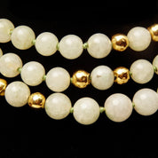 Vintage 14K Nephrite Jade Knotted Bead Necklace, Polished 9mm Round Jade Beads, 7mm Gold Crinkle Bead Accents, Layered Beads, 33 1/2" L