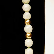 Vintage 14K Nephrite Jade Knotted Bead Necklace, Polished 9mm Round Jade Beads, 7mm Gold Crinkle Bead Accents, Layered Beads, 33 1/2" L
