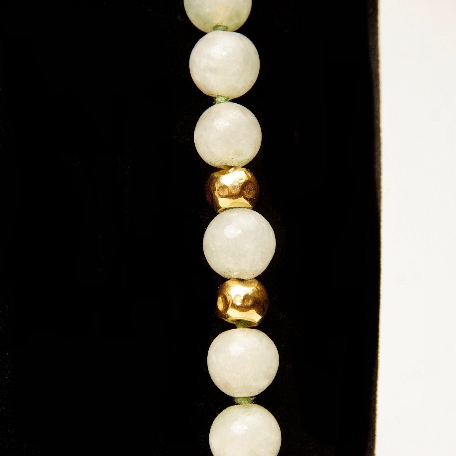 Vintage 14K Nephrite Jade Knotted Bead Necklace, Polished 9mm Round Jade Beads, 7mm Gold Crinkle Bead Accents, Layered Beads, 33 1/2" L