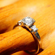 Vintage 14K White Gold Brilliant Diamond Ring With Accent Diamonds, .75 CT Center Stone, Solitaire Diamond Engagement Ring, Size 7 1/2 US