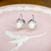 14k White Gold Pearl Heart Screw Back Earrings, Cute Small Gold Earrings With Genuine Pearl, 14k Jewelry