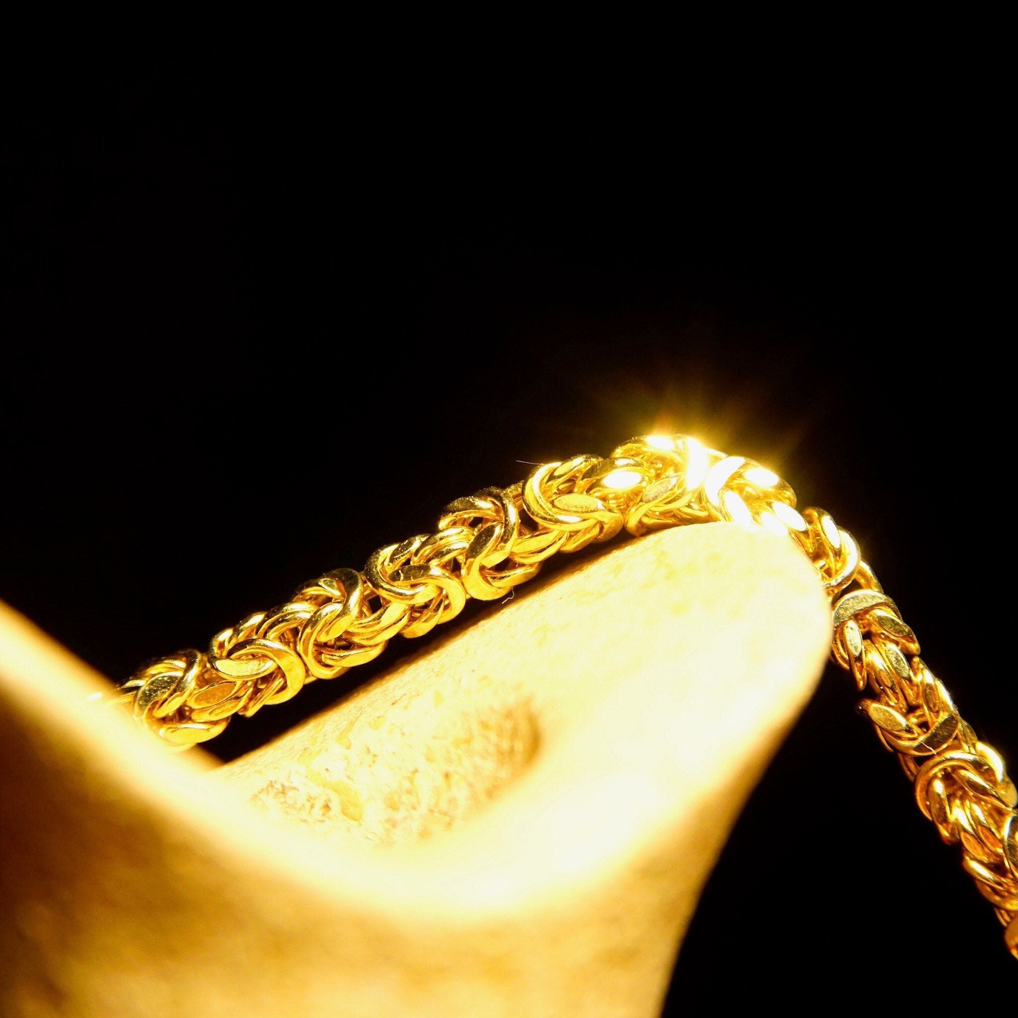 Vintage 14K Yellow Gold Byzantine Chain Necklace, 4mm Thick, Hollow Links, Voluminous Lightweight Chain, 585 HOB, 18" L