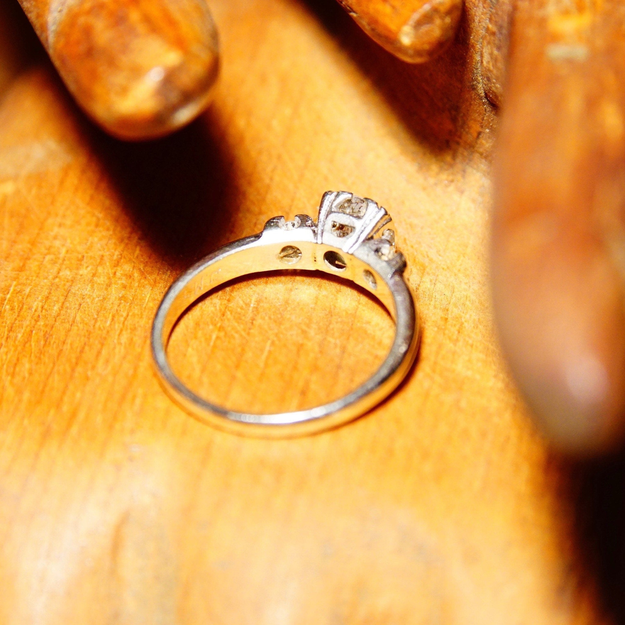 Vintage 14K White Gold Brilliant Diamond Ring With Accent Diamonds, .75 CT Center Stone, Solitaire Diamond Engagement Ring, Size 7 1/2 US