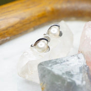 14k White Gold Pearl Heart Screw Back Earrings, Cute Small Gold Earrings With Genuine Pearl, 14k Jewelry