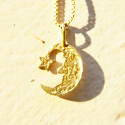 Vintage 14K Yellow Gold Crescent Moon & Star Charm, Small Hammered Gold Pendant, Celestial Moon Man Charm, 585 Jewelry,  7/8 L x 1/2 W